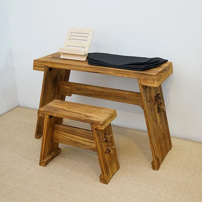 #q forAntique Guqin Table With Bench Solid Wood Paulownia Gu Qin Stand Resonance Box Portable Chinese Sinology Desk Tea Table*