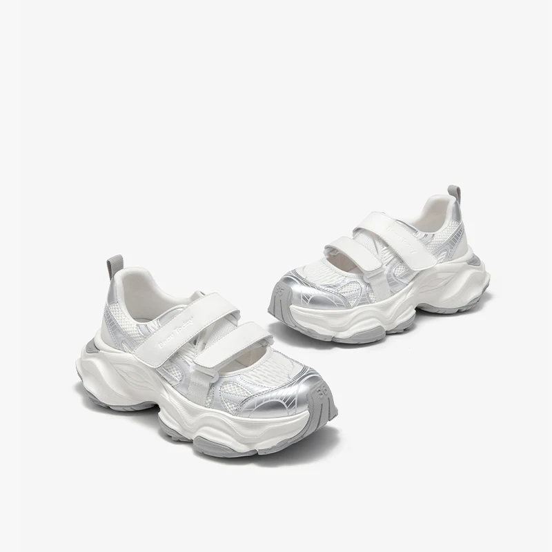 BEAUTODAY Chunky sneakers damskie syntetyczna skóra okrągłe Toe Hook & Loop letnie oddychające buty sportowe na świeżym powietrzu dla pań 29A18