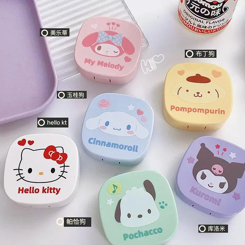 

Sanrio Cartoon Beauty Eye Box Hello Kitty Melody Cute Kawaii Glasses Companion Care Box Mirror Travel Portable Exquisite Gifts