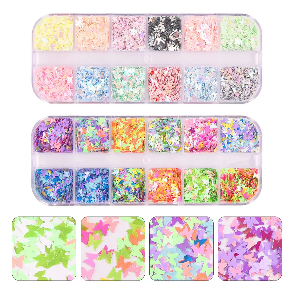 

2 Boxes Premium Nail Art Confetti Sequins Glitter Set for DIY Manicure Nail Decor Natural Or Artificial Nails Face Body Hair Lip