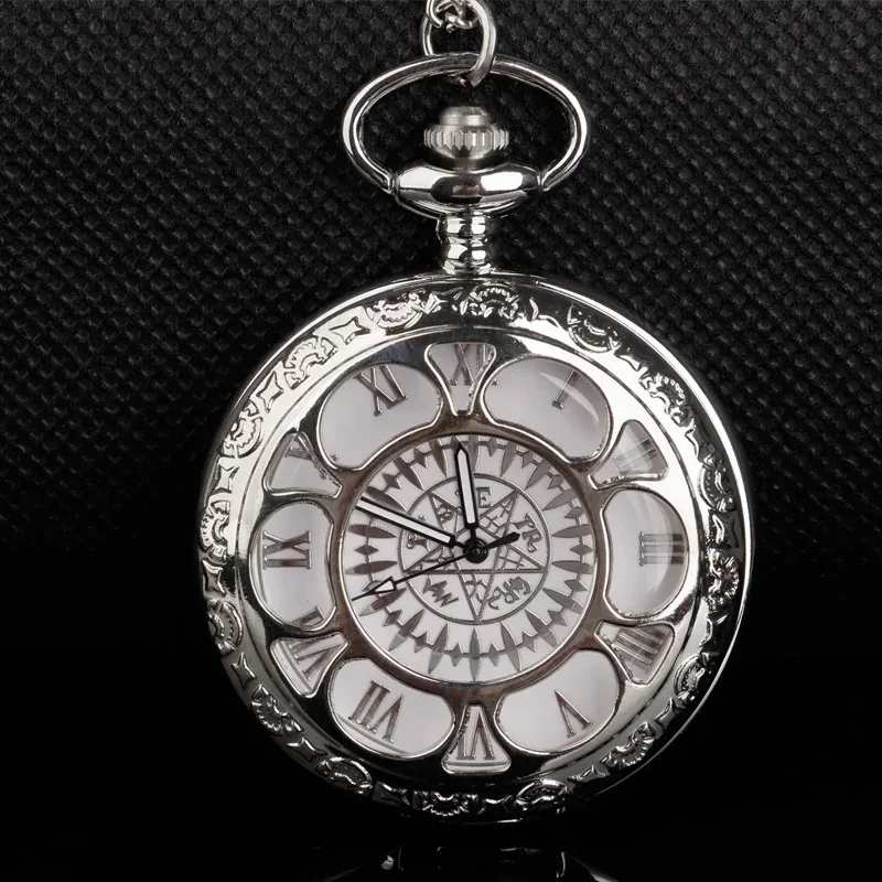Hollow Luxury Silver Round Dial Quartz Pocket Watches Pendant Necklace Chain Gift Steampunk Hollow for Men Women