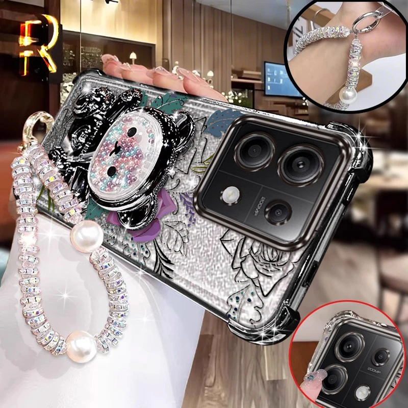 

X6 Sketch of rose prints Bracelet Holder Phone Case For Xiaomi Poco C75 M3Por C31 C65 X3Pro X6 C55 M6 X3NFC M5S M6Por M5 Cover