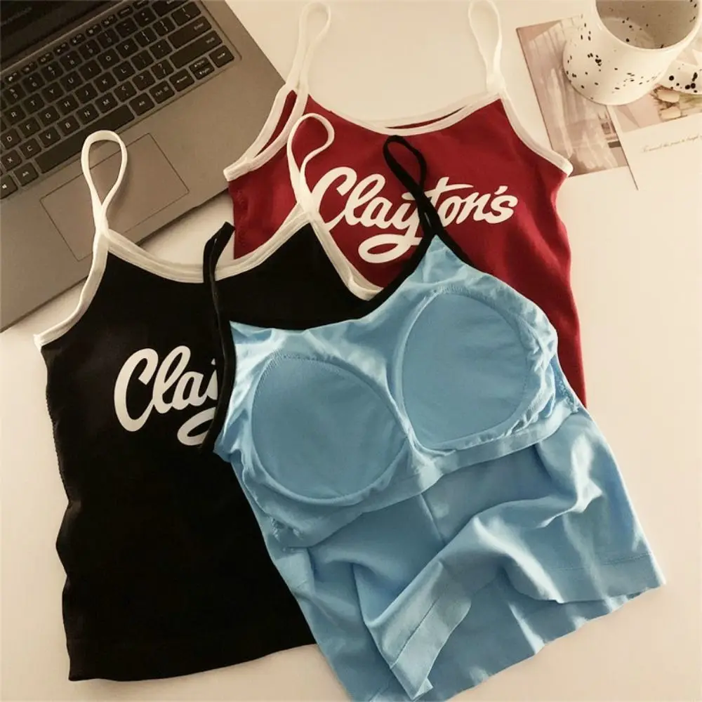 Fashion with Pads Letter Printed Tank Top Camisole Bralette Women Y2K Crop Tops Vest Korean Style Summer
