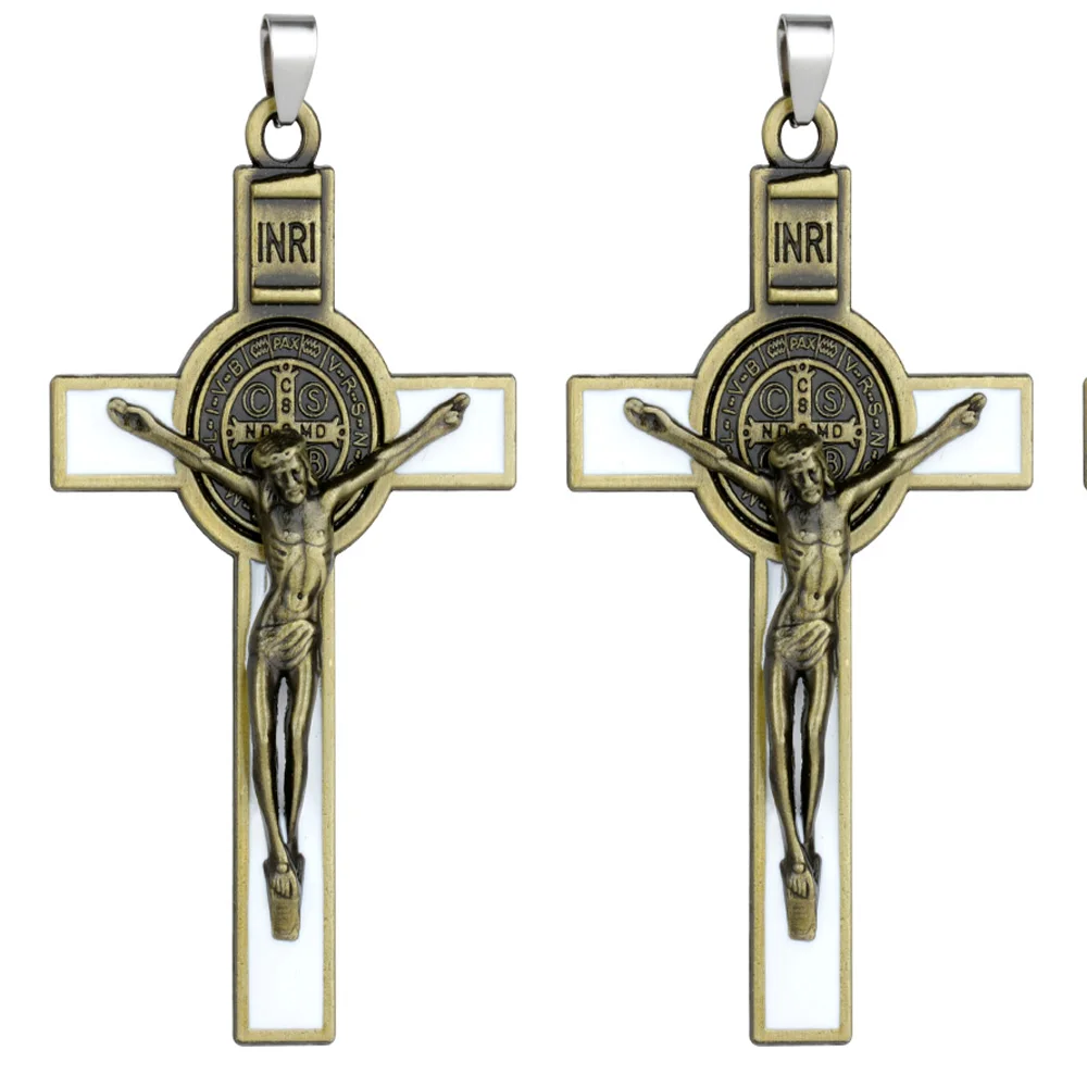 Kruzifix Saint Benedict Kreuz Halskette Anhänger Jesus Religiöse Geschenke für Frauen Männer Schmuck 2 Stück Bulk – Detail 1
