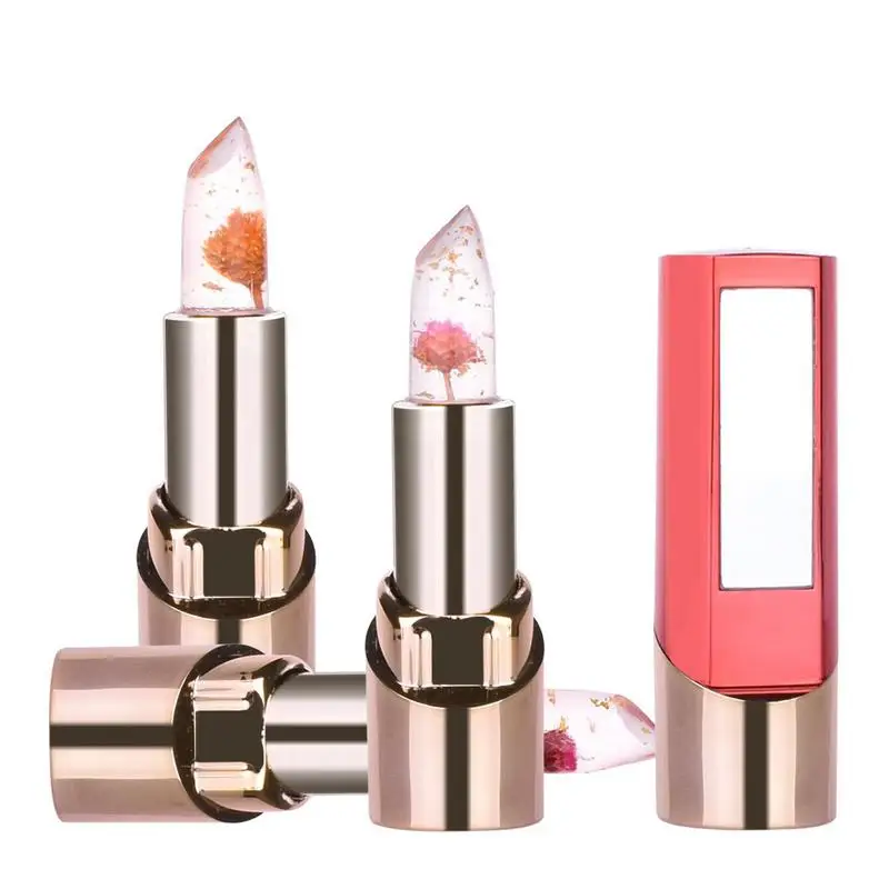 Crystal Clear Flower Jelly Lip Balm Nourishing Temperature Color Change Lip Balm Gold Foil Flower Jelly Color Changing Lipstick