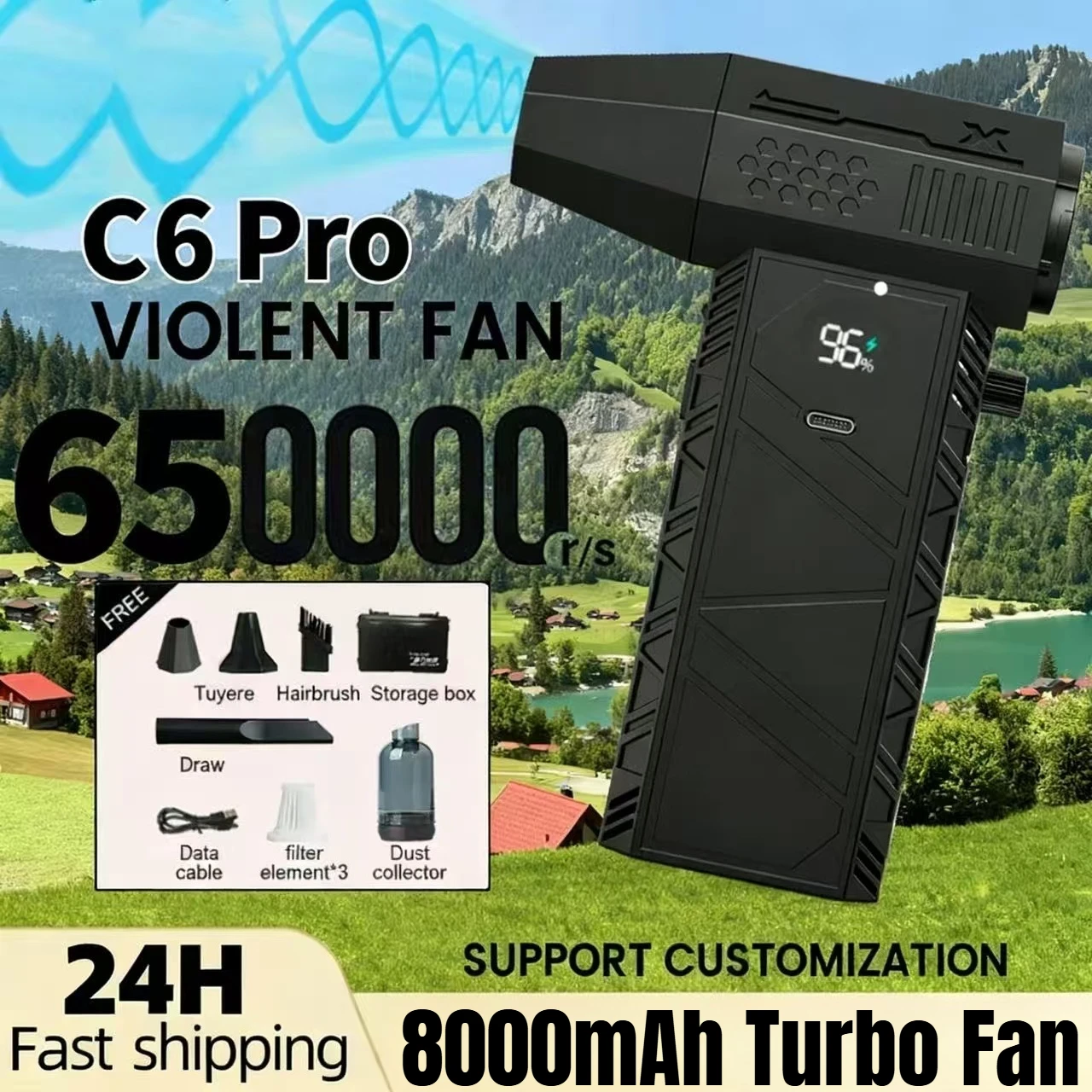 

Высокоскоростной турбо-сильный вентилятор 750000 об/мин C6, бесщеточный двигатель, 58 м/с, ручной пылесос для чистки автомобиля, выдувания пыли