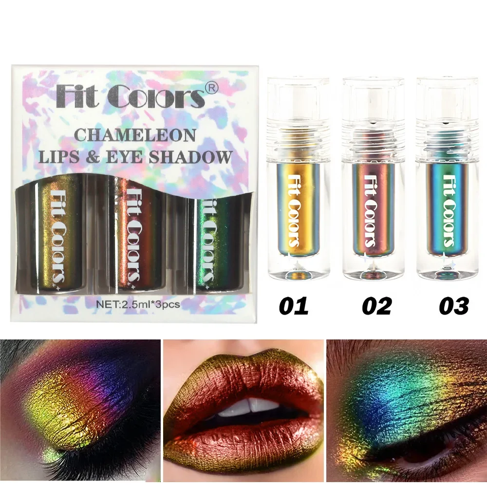 

Shiny Metallic Glossy Liquid Eyeshadow Lipgloss Set Optical Chameleon Metallic Lipstick Eye Glitter Pigment for Face Decoration