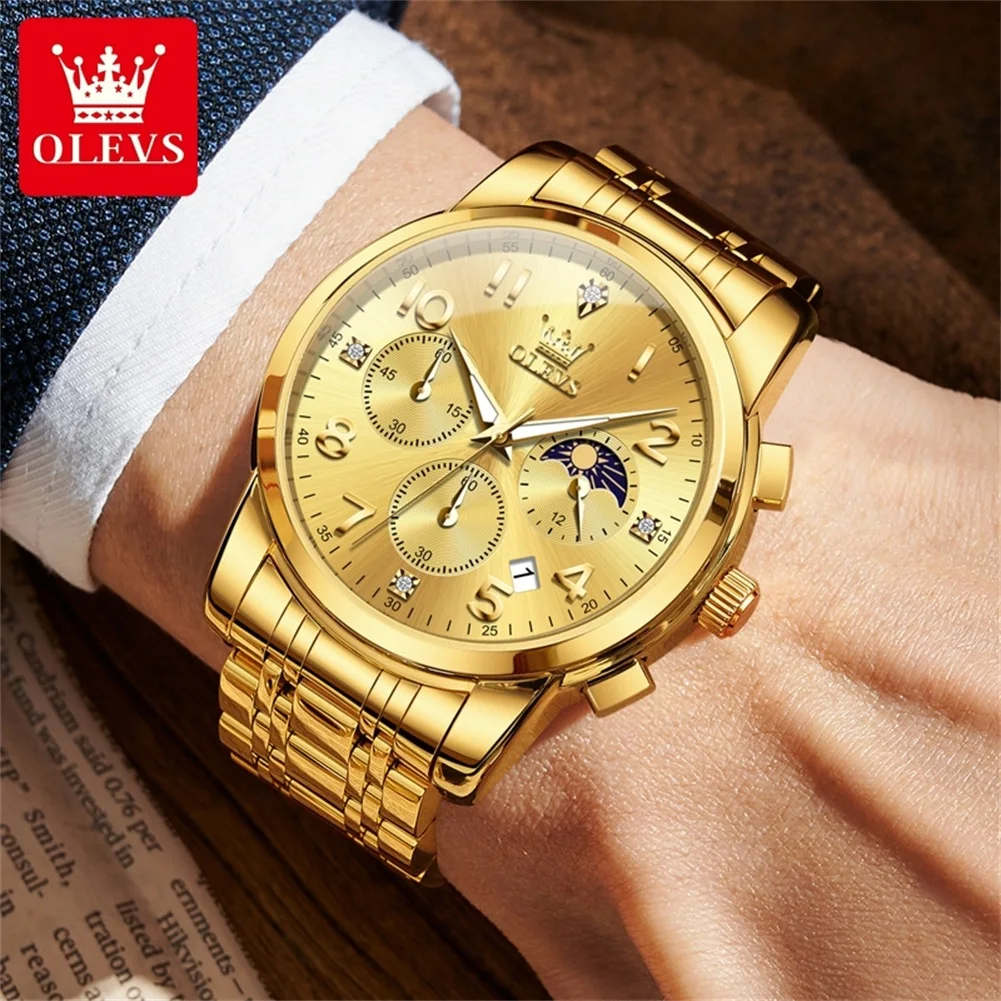 OLEVS 3628 Orologio da uomo con fasi lunari Orologio al quarzo di marca di lusso Orologio sportivo da uomo con cronografo digitale arabo moda classica