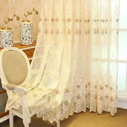 Nordic Curtains for Living Room Bedroom Luxury Embroidery Tulle Cheap Sheer Voile Fabric Golden Lace Window Screen Decor Custom