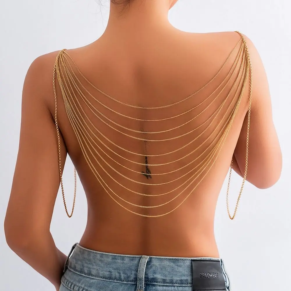 Gold Tassels Metal Body Chain Multi-layer Necklace Jewelry Bikini Chest Chain Vintage Multilayer Belly Chain Women Body Jewelry