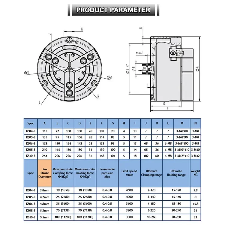 5 Inch 3-jaw Solid Pneumatic Chuck KS05-3 For Air CNC Lathe Machine Rotating Power Chuck Clamping Tool