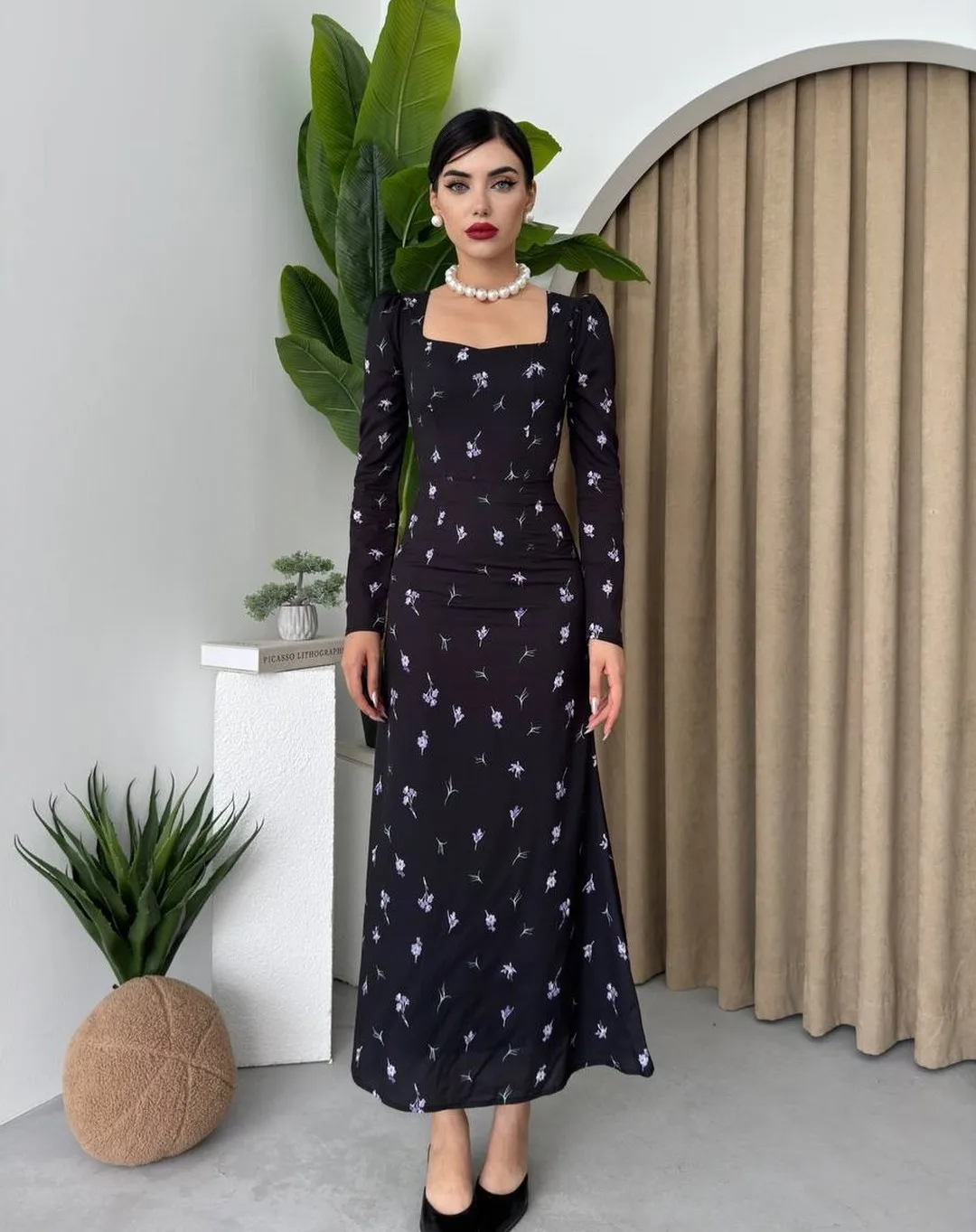 

Customized Modern Straight Ankle Length Square Neck Jersey Long Sleeves Evening Dress Elegant Photo Color vestidos para mujer