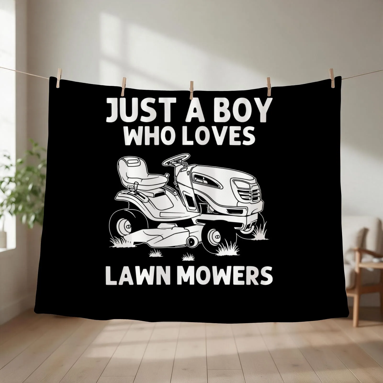 Boys Kids Lawn Mower Farm Gardening Throw Blanket couch cozy soft plush fuzzy picnic outdoor blanket