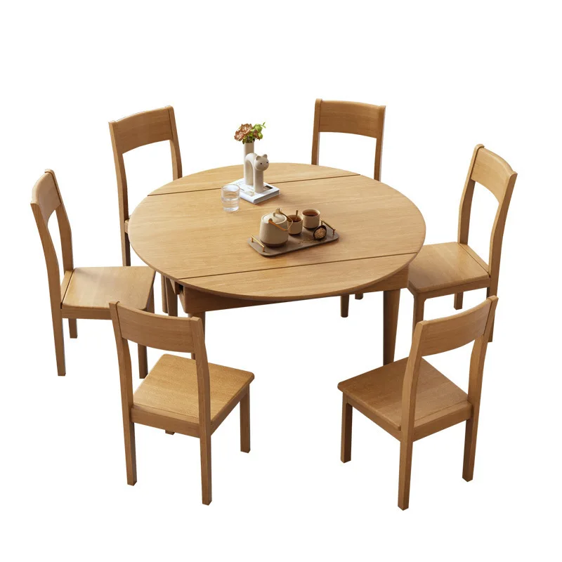 

Full beech dining table and chairs, rectangular round table, household living room, small apartment