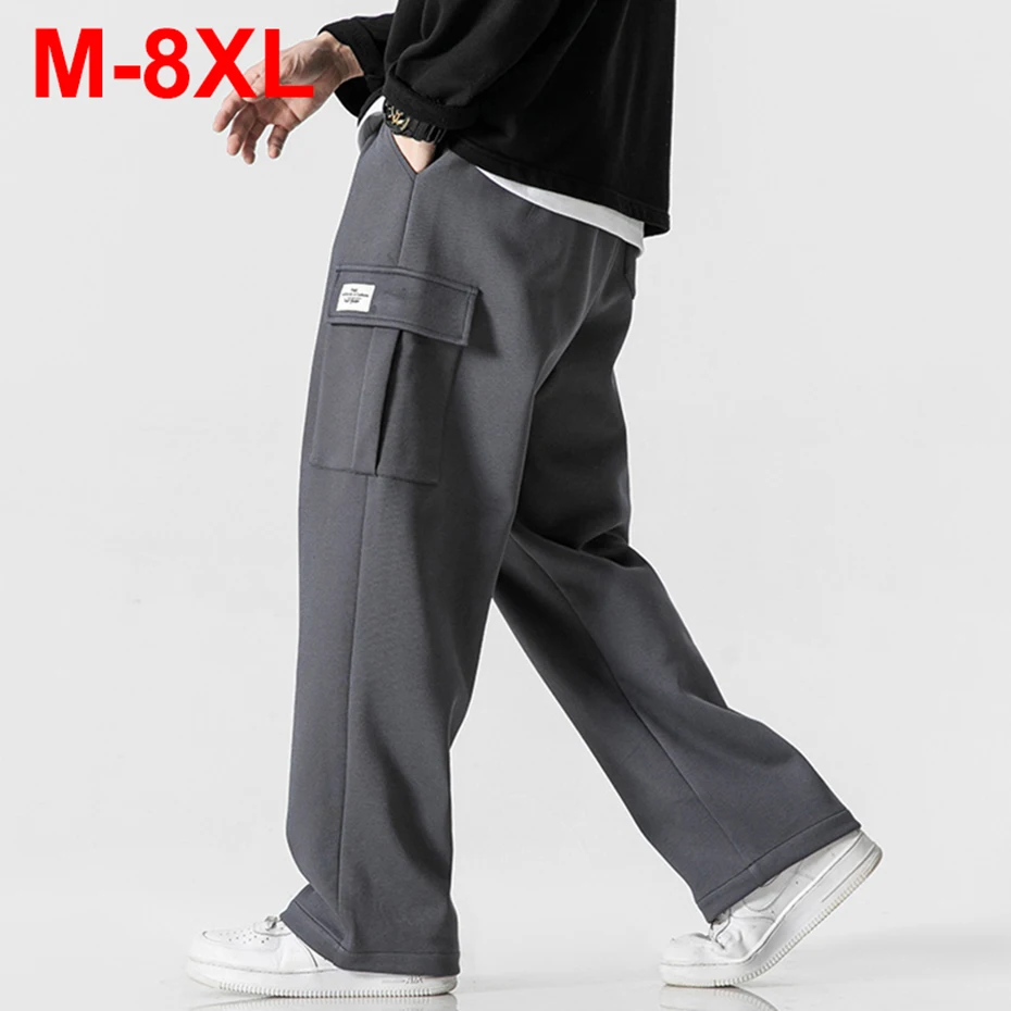 

7XL 8XL большие размеры мужские спортивные штаны черные серые свободные прямые брюки весна осень повседневные брюки для мужчин