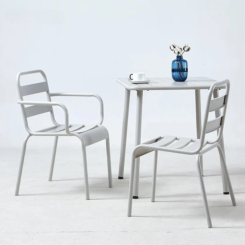Modern Patio Furniture Minimalist Iron Outdoor Bistro Set, Weatherproof Café Table & Chairs for Terrace, Milk Tea Shop Muebles