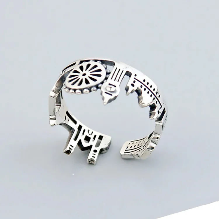 Personalized Castle Bridge Clock Tower Sky City Open Ring Trendy Air Garden Castle Adjustable Rings forWomen серебряное кольцо