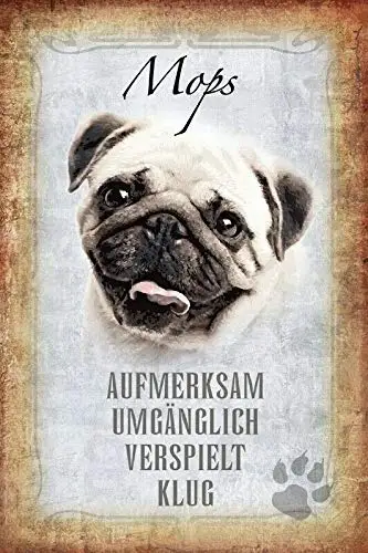 

Собака мопса тема металлическая Оловянная вывеска 8x12 дюймов Домашняя Кухня Декор путешествия