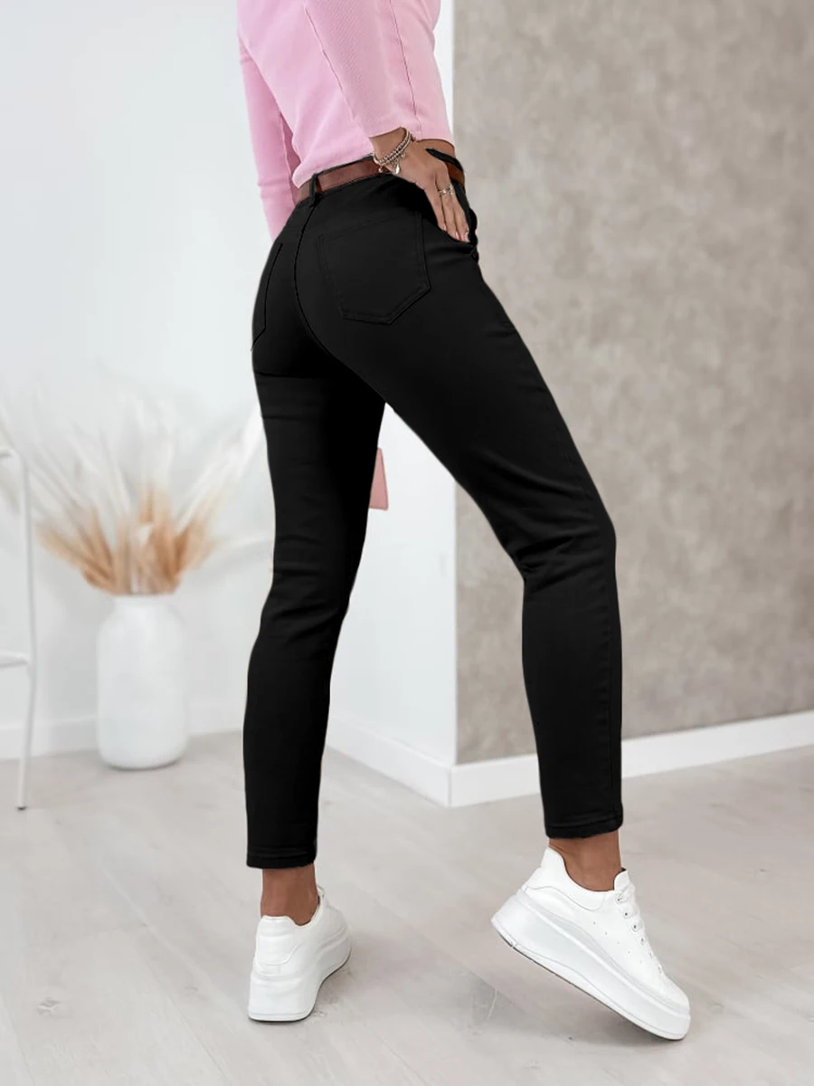 Damen High-Waist Schwarze Hose, Lässige Schmale Skinny Bleistifthose, Modische Stretch-Hose mit Taschen, Streetwear für Frühling und Herbst, Damen-Unterhose – Detail 3