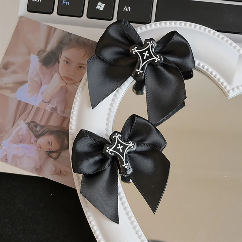 Halloween Black Bowknot Cross Hairpin Y2k Lolita Gothic Fashion Punk Hair Clips Party Hair Accessories Decoration