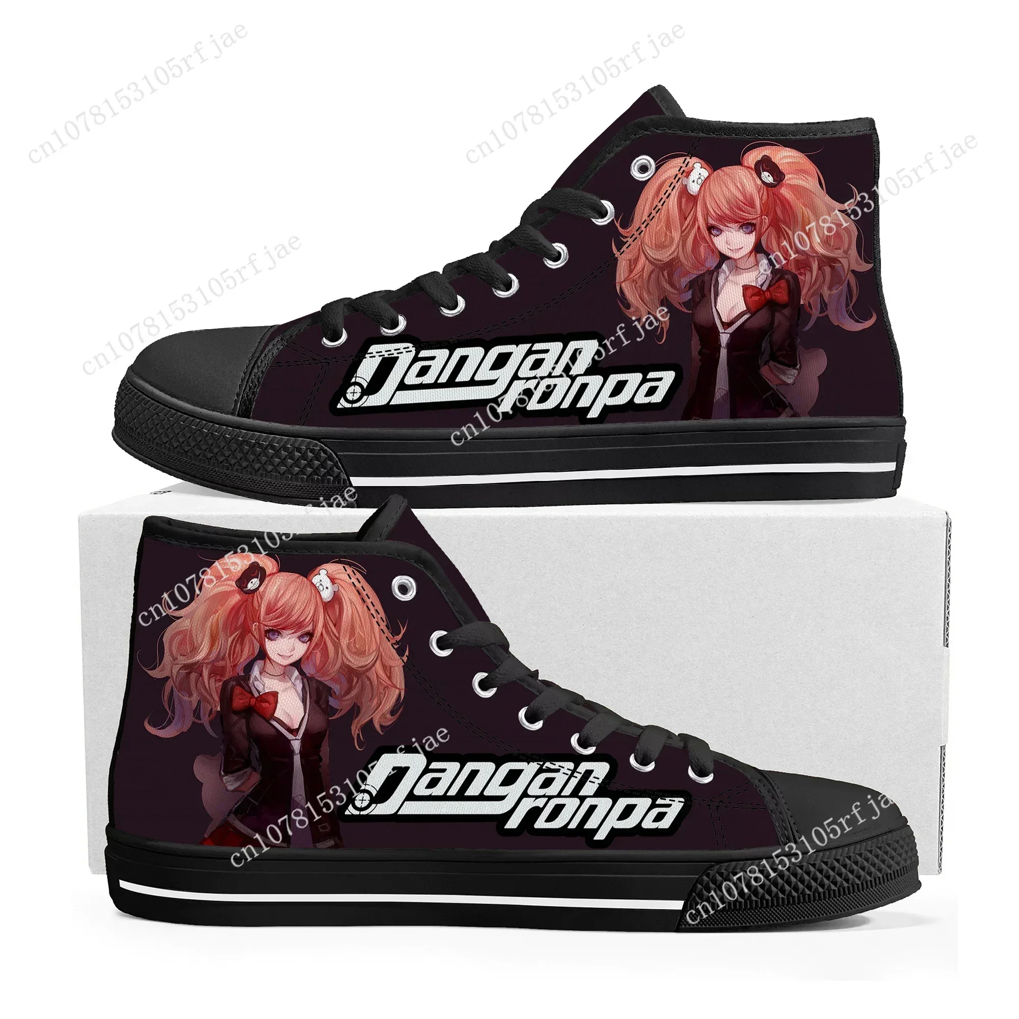 Cartoon Game Danganronpa Junko Enoshima High Top Sneakers Mens Womens High Quality Canvas Sneaker Custom Built Couple Shoes