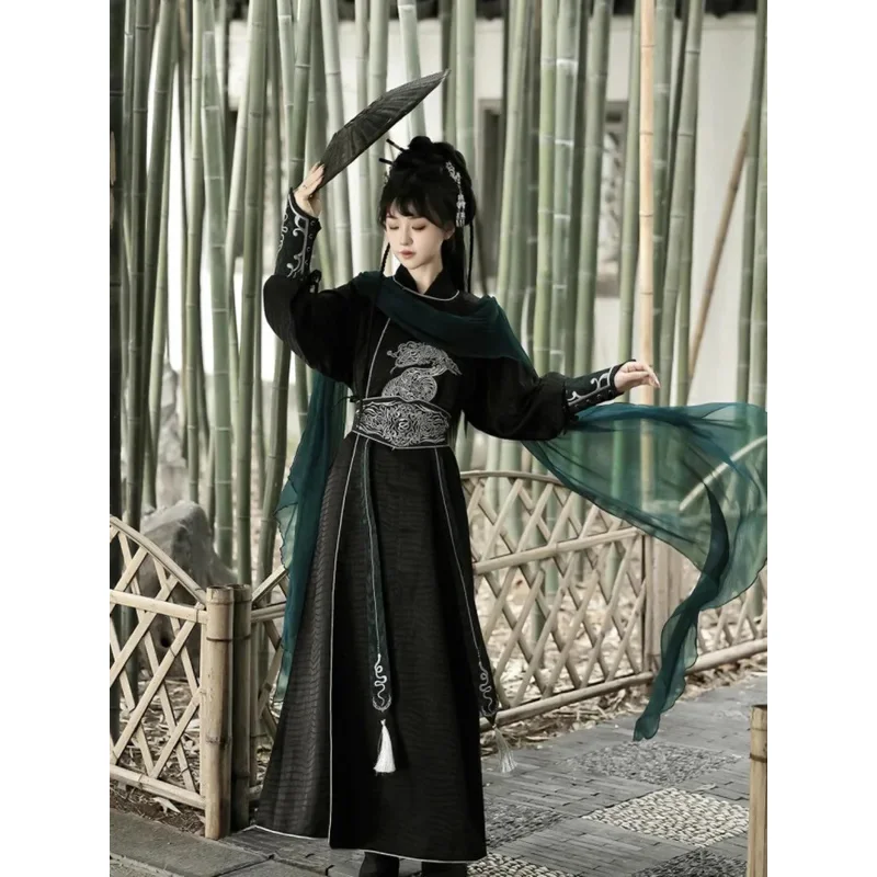 

New Chinese Style Snake Encounter Guofeng Round Neck Robe Cummerbund Wristband Suit Youthful Feeling Cos Cosplay Crossed Collars