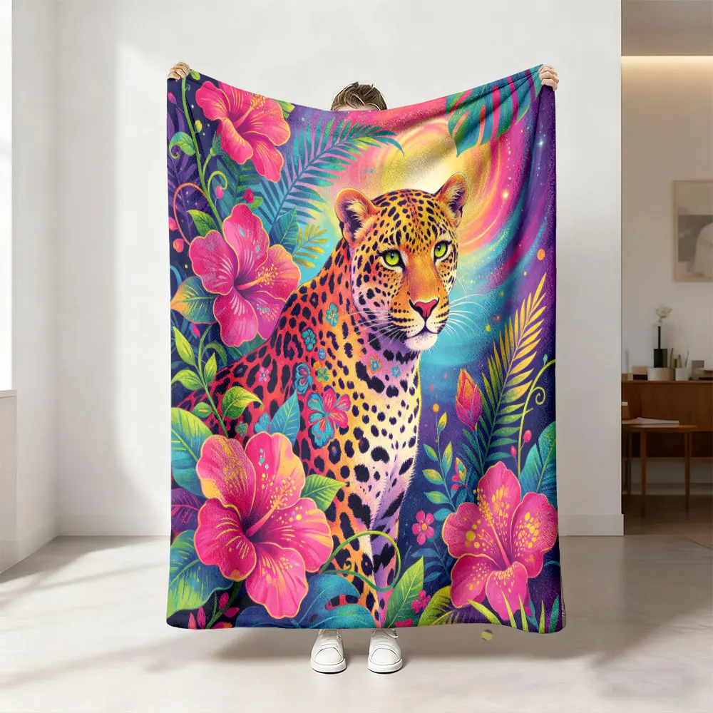 1pc tropical jungle leopard print flannel blanket leisure sofas napping during breaks