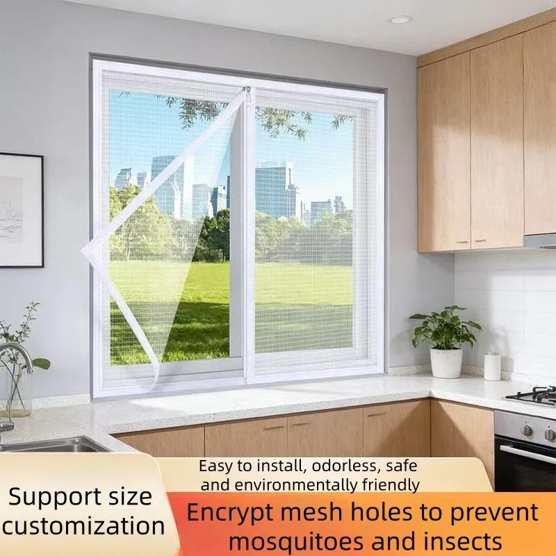 Window Screen Self Installing Without Punching Holes to Prevent Mosquitoes and Insect Bites, Zipper Design