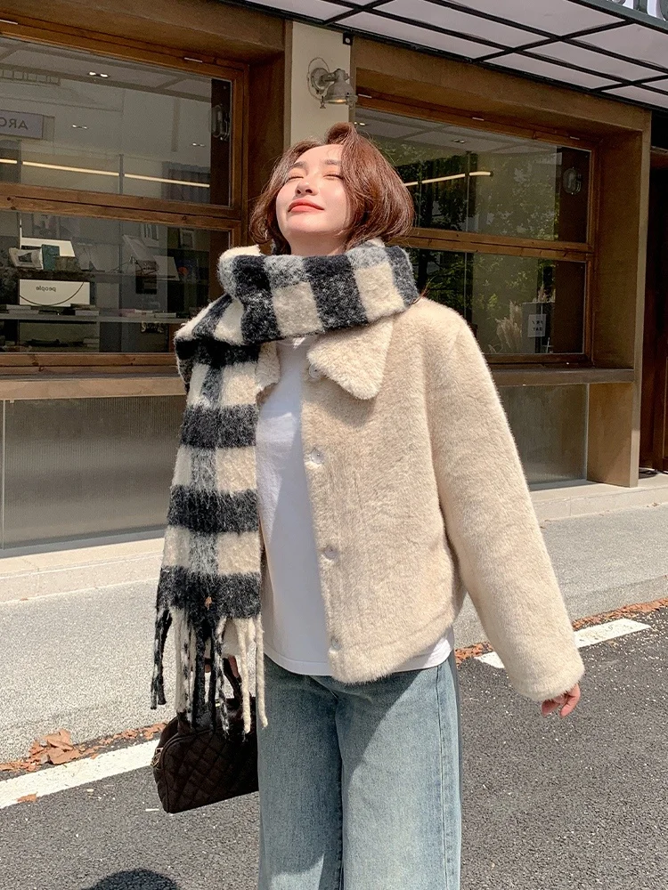 

Eco-Friendly Women's Fur Coat Velvet Sle Korean Faion Simulation Mink Long Sve Thiened Winter Outerwear Jaet