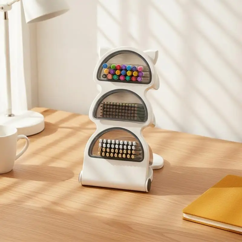 Large Capacity Desktop Pen Organizer Holder Oblique Pencil Storage Box Suitable for Office Home School Student Stationery
