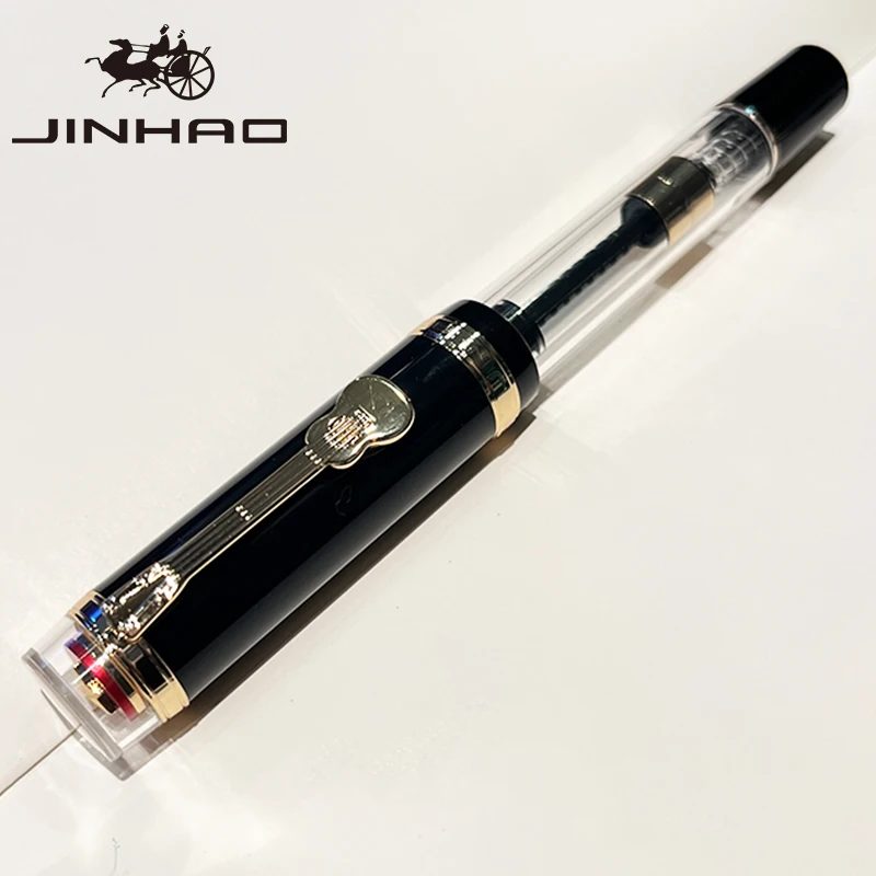 Jinhao 1935 Transparent Acrylic Fountain Pen, Clear Body with 5-Pointed Star, Guitar Clip, Large Size Converter, Humanized Desi