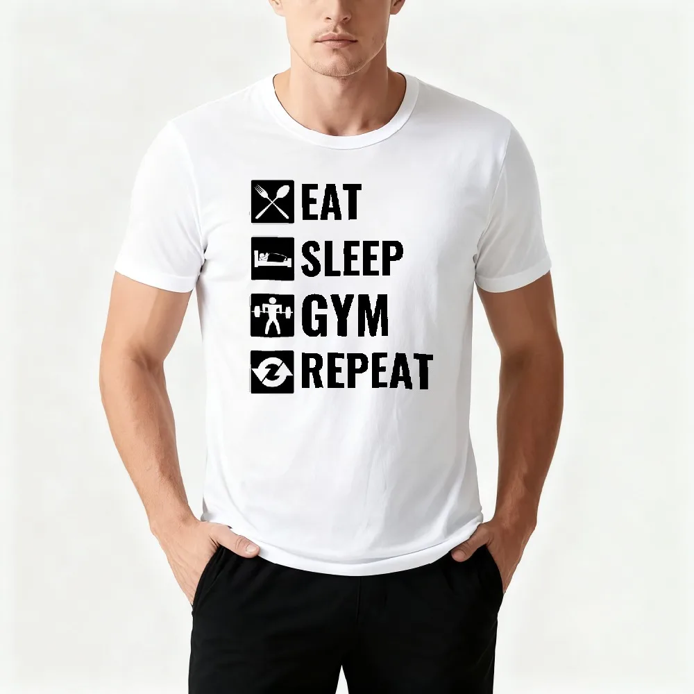Eat Sleep Gym Repeat Checkbox Icon Graphic T-Shirt Minimalist Weightlifting Bodybuilding Fitness Lifter Training Men Tops