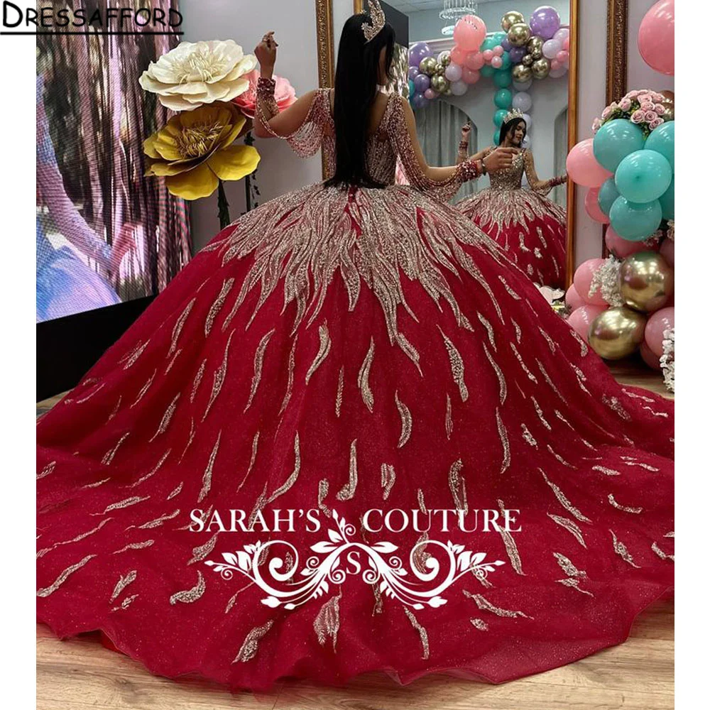 Sparkling Red Sweetheart Quinceanera Dress 2024 Off the Shoulder Appliques Beads Party Sweet 16 Ball Gown Graduation Prom Gowns