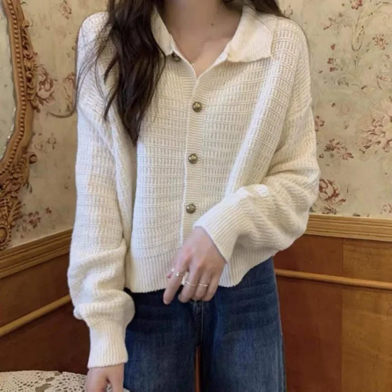 2023 New Lazy Style Knitted Cardigan Spring Autumn Women Retro Casual Versatile Long Sleeve Sweater Female Pullover Coat