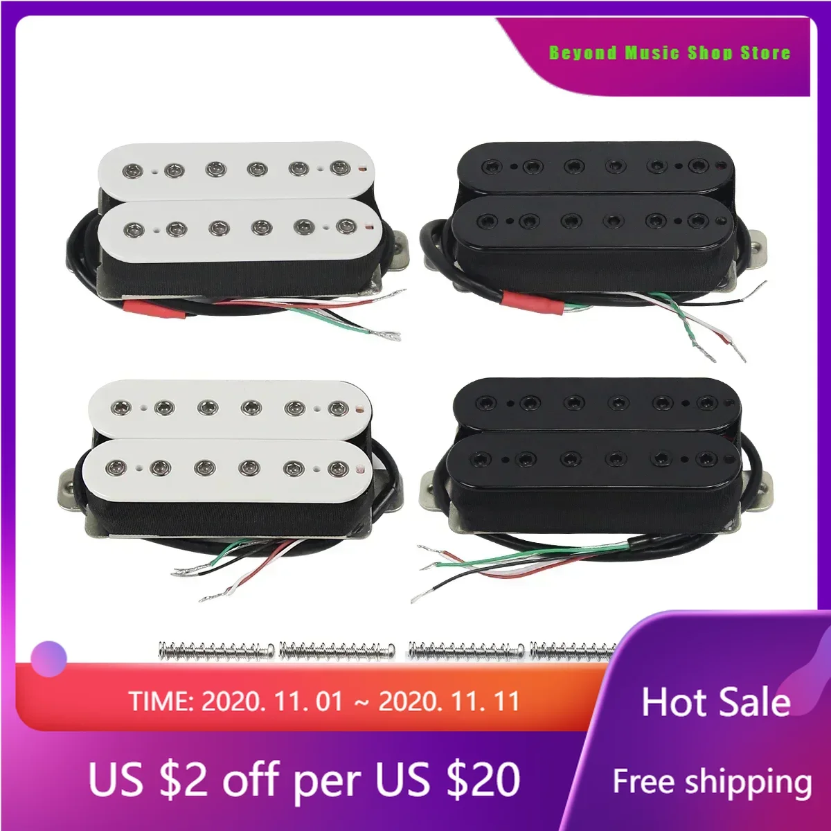 

Beyond Music Shop Store--2PCS Passive Ceramic Humbucker Pickups Set, 4-Wire Black and White for Electric Guitar Parts