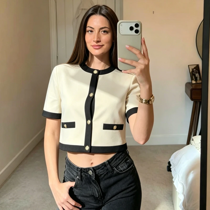 

Women's Blazer Tailoring Casual Blazer Woman Short Sleeve Cropped Jackets for Women Fashion Loose Outerwears 2026 New in Coats
