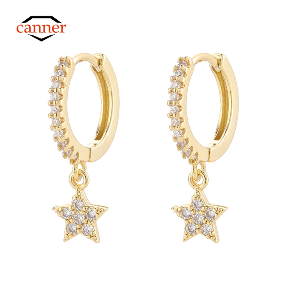 CANNER Star Zircon Copper Gold Plated Earring For Women Drop Earrings 18K Gold  Pendientes Fine Jewelry Wedding Party Accessory