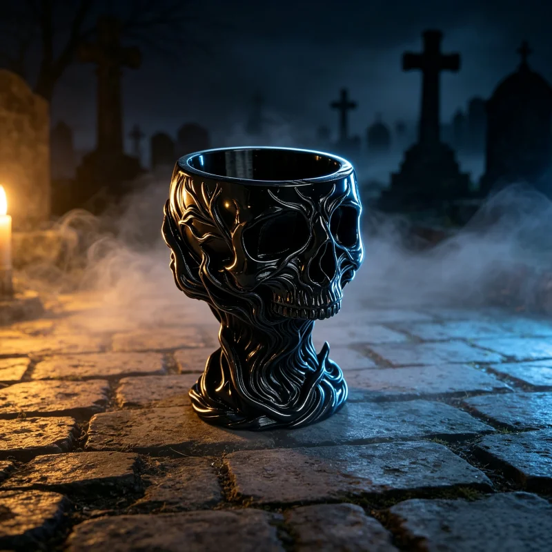 Dark Smoke-Colored Skull Tall Container, Black Skull Candle Holder Flower Pot, Halloween Vintage Gothic Desktop Ornament, Mini Flower Pot and Makeup Brush Storage Cup