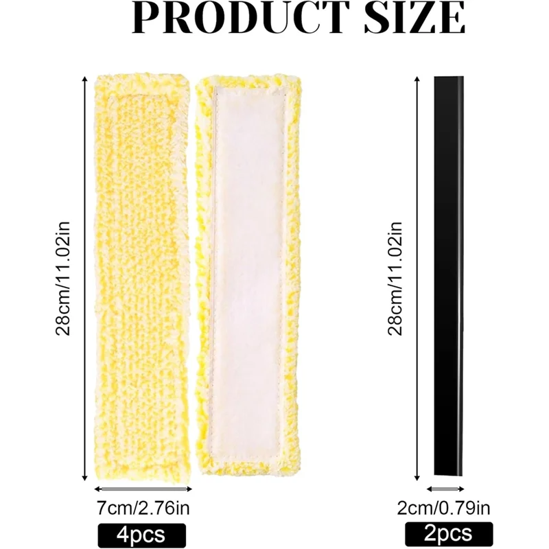 B47B-Microfiber Mop Cover For Window Cleaning Replacement Set With 2 Rubber Lip Squeegees Highly Absorbent Window