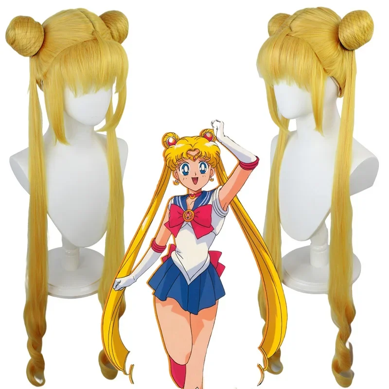 Anime Sailor Moon Cosplay Costume Tsukino Usagi Uniform Dress Outfits Cosplay Yellow Wig Halloween Carnivl Party Women Kids