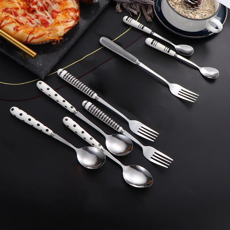 1Pc Stainless Steel Fork And Spoon Creative Hepburn Style Cutlery Ceramic Handle Dessert Spoon And Fork Western Food Accessories