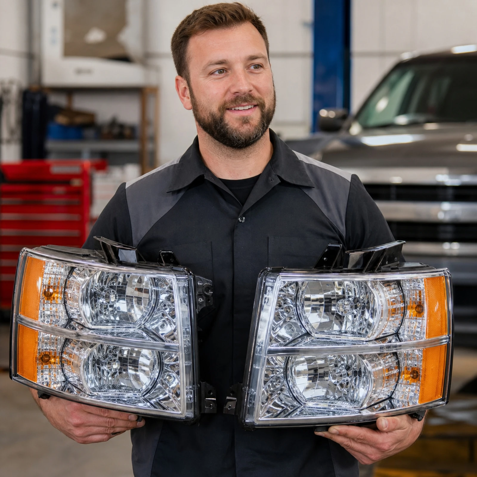 Replacement Headlight Assembly Clear Lens Headlight Assembly Lamp Halogen Plug-and-Play for Truck Owners, Collision Repair
