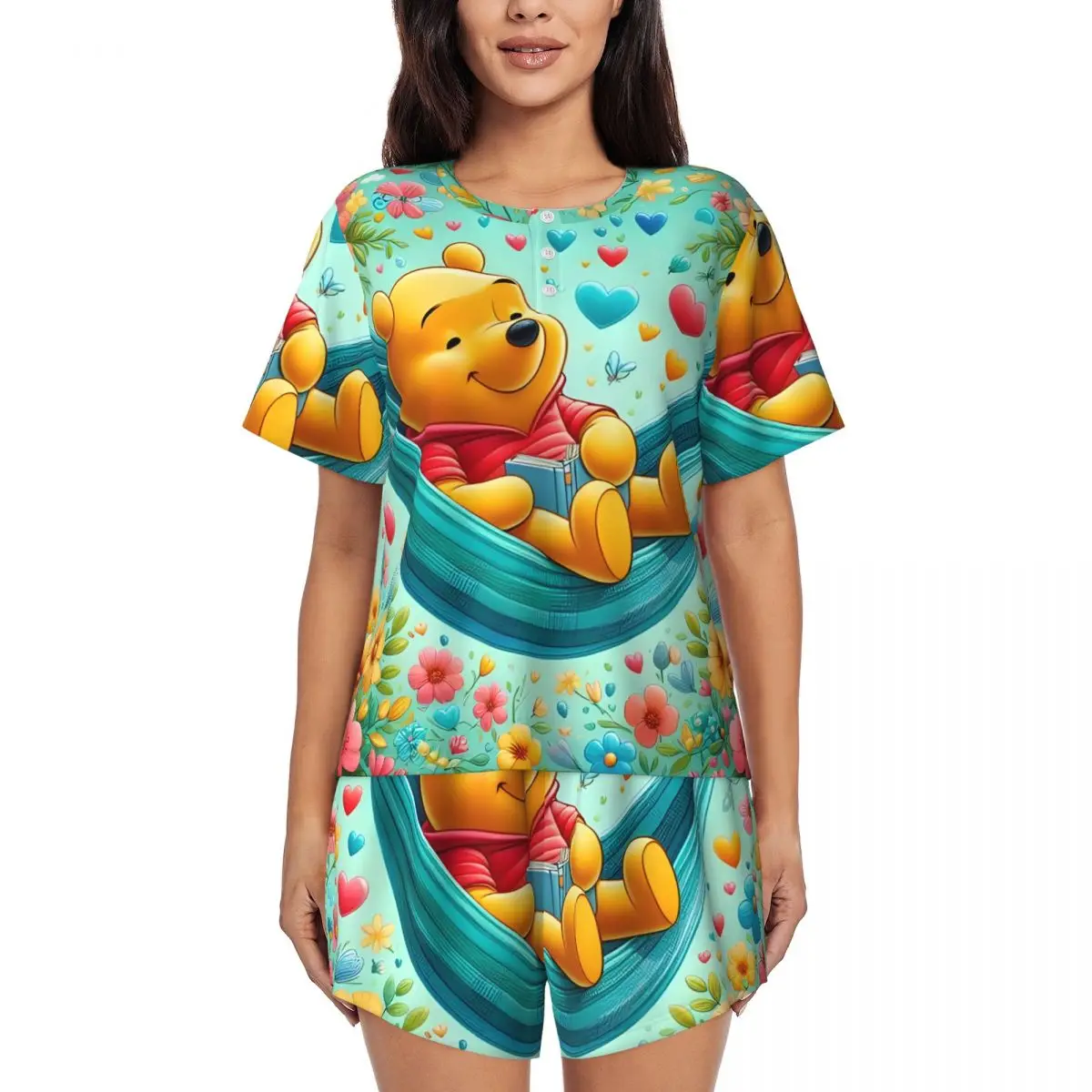 

Women Winnie The Pooh Pajamas Set Custom Printed Two-piece Pj Sets Short Sleeve Sleepwear Loungewear