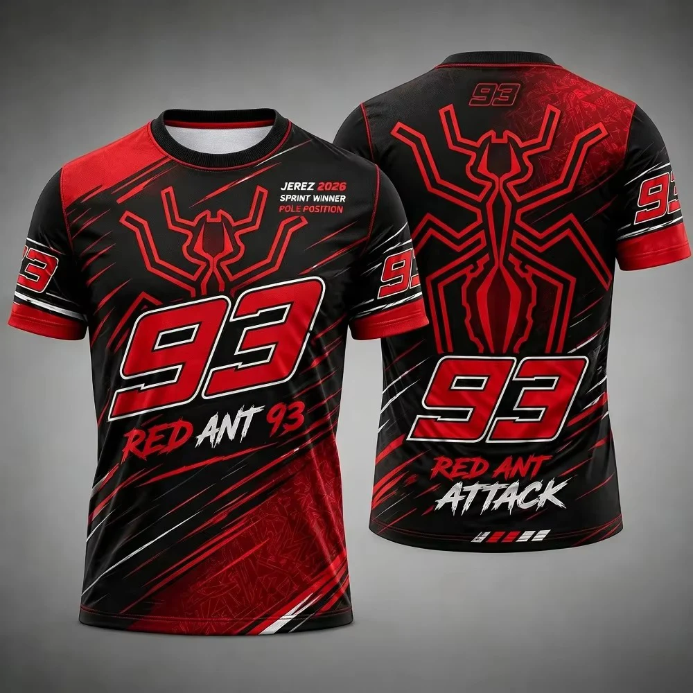 Extreme sports Marc Marquez #93 Red Ant Moto GP Racing 3D Print T-shirt Quick Dry Motorcycle Short Sleeve Jersey Unisex Fan Tees