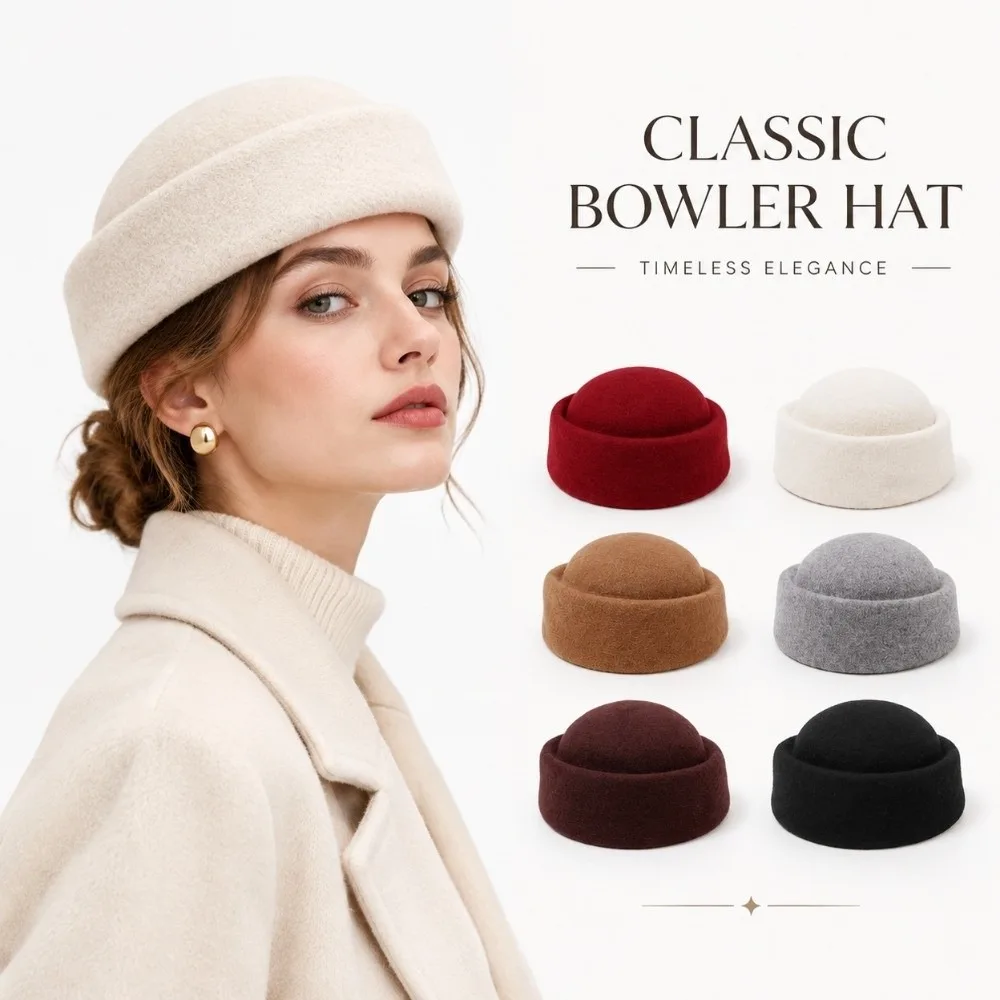 Durable Warm Insulation Dome Pillbox Hat Wool Secure Fit French Hepburn Hat Soft Texture Round Top Hat Daily Commuting