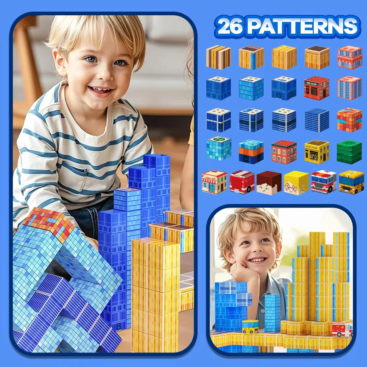 Magnetic Block Set, Building Cube Games, Magnetic Tile Building Block Toys, Stacking Magnets for Kids, Birthday Gifts for Boys