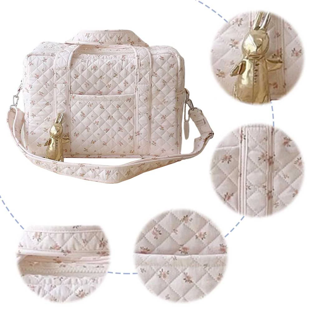 

Travel Duffel Bag for Women Floral Quilted Puffer Bag Nylon Adjustable Strap Carry on Bag Crossbody Bag for Travel