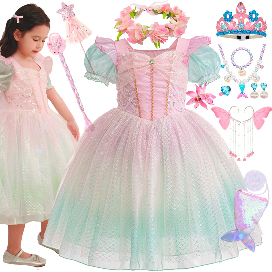 

Wedding Flower Girl Dress Little Kids Mermaid Luxury Princess Costume Gradient Color Lace Sequin Tulle Theme Party Outfits