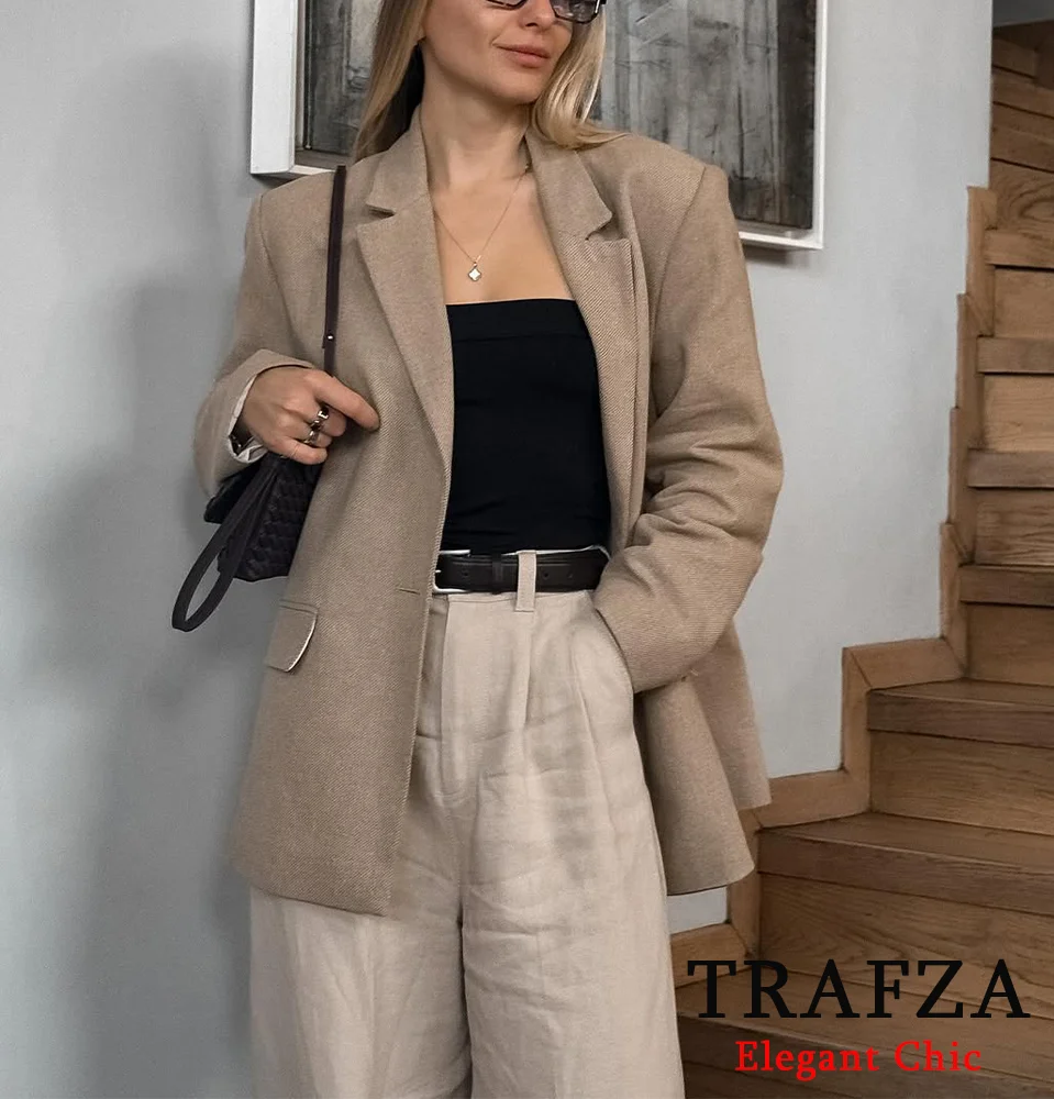 

TRAFZA-Women Casual Shoulder-Padded Straight Suit Coat One-Button Suit Coat New 2025 Spring/Summer Commuter Vacation Suit Coat