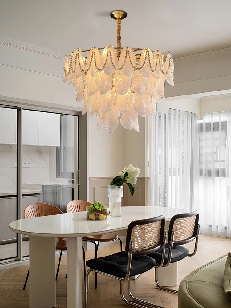 فاخر 3/4 طبقات الزجاج اللؤلؤ مُثبتة في السقف أضواء لغرفة المعيشة طاولة طعام الديكور تعليق الإنارة قاعة ديكور #2
